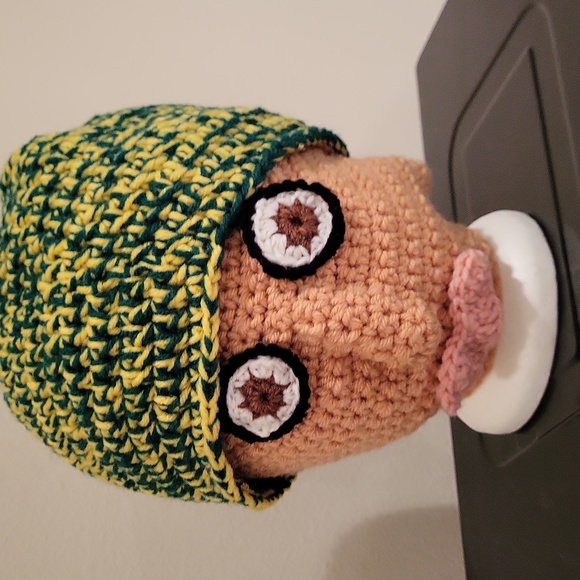 Beardo hat! Hat with beard. NWOT handmade crochet by me. Yellow green brown - Picture 6 of 14